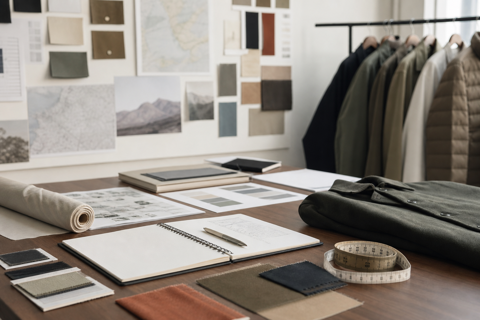 Workspace apparel con campioni tessuto e materiali di pianificazione